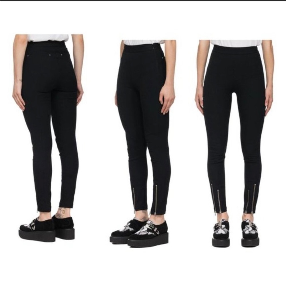 T by Alexander Wang Black High-Rise Skinny Leg Pants with zipper front a…
